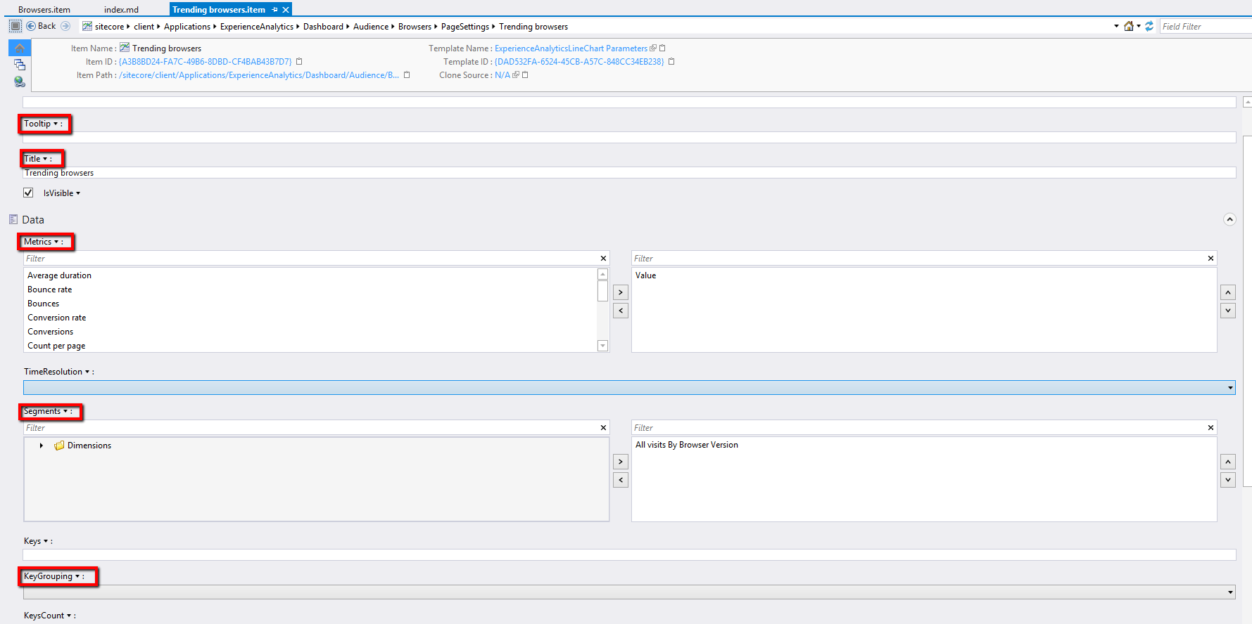 Trending Browsers item fields